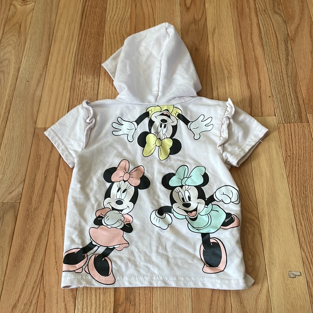 Minnie Mouse Hooded Short Sleeve Top Girls 3T Light Pink Casual Logo